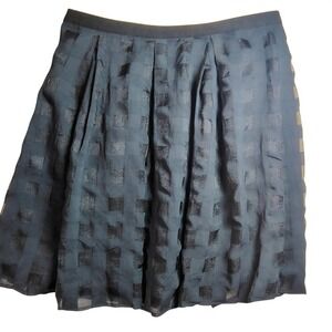 Isaac Mizrahi Live Womens Black Sheer Checkered Pleated Skirt‎ Size 14 A-Line